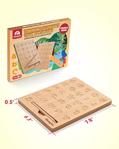 Coogam Wooden Letters Practicing Board, Double-Sided Alphabet Tracing Tool Learning to Write ABC Educational Toy Game Fine Motor Montessori Gift for Preschool 3 4 5 Years Old Kids