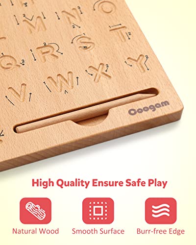 Coogam Wooden Letters Practicing Board, Double-Sided Alphabet Tracing Tool Learning to Write ABC Educational Toy Game Fine Motor Montessori Gift for Preschool 3 4 5 Years Old Kids